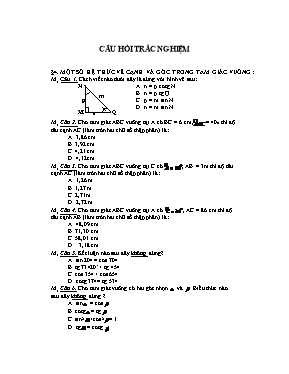 Toán học 9 - Câu hỏi trắc nghiệm
